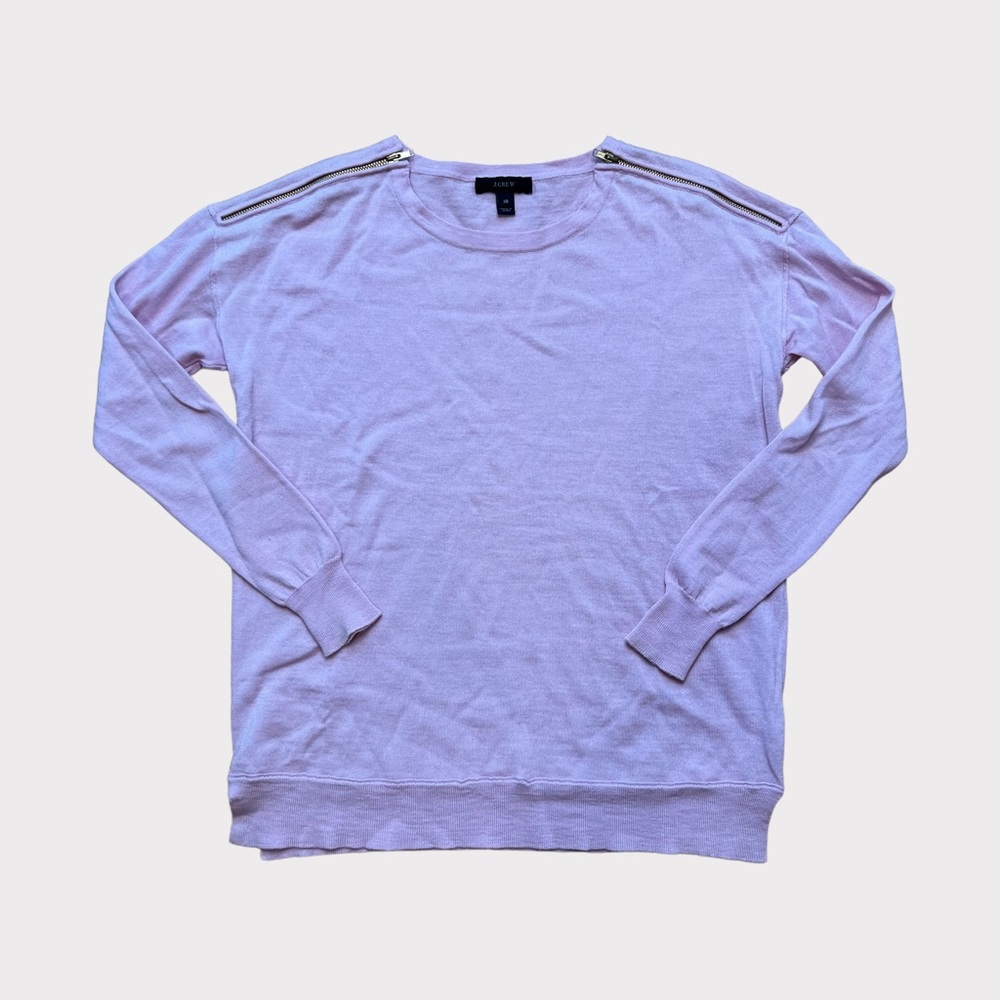 J Crew Double Zip Merino Crewneck Lilac Sweater Size XS